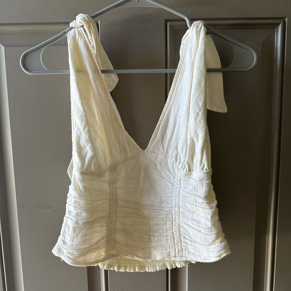 Free People Eva Shoulder tie cream top